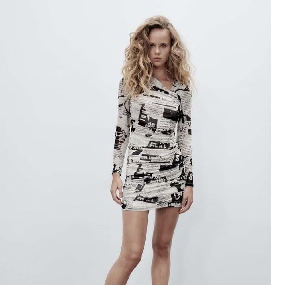 Zara Newspaper Print Dress - Brand New!